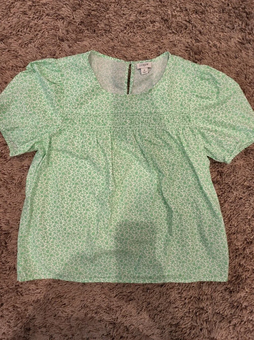J.Crew Green Floral Puff Sleeve Smocked Blouse Size Small